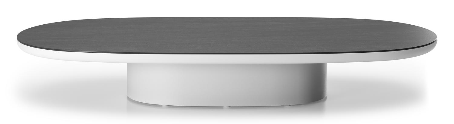 Table de basse Amico bombo en aluminium blanc et céramique pleine Basalt Black - Lg. 171 x Lrg. 89 x Haut. 24 cm