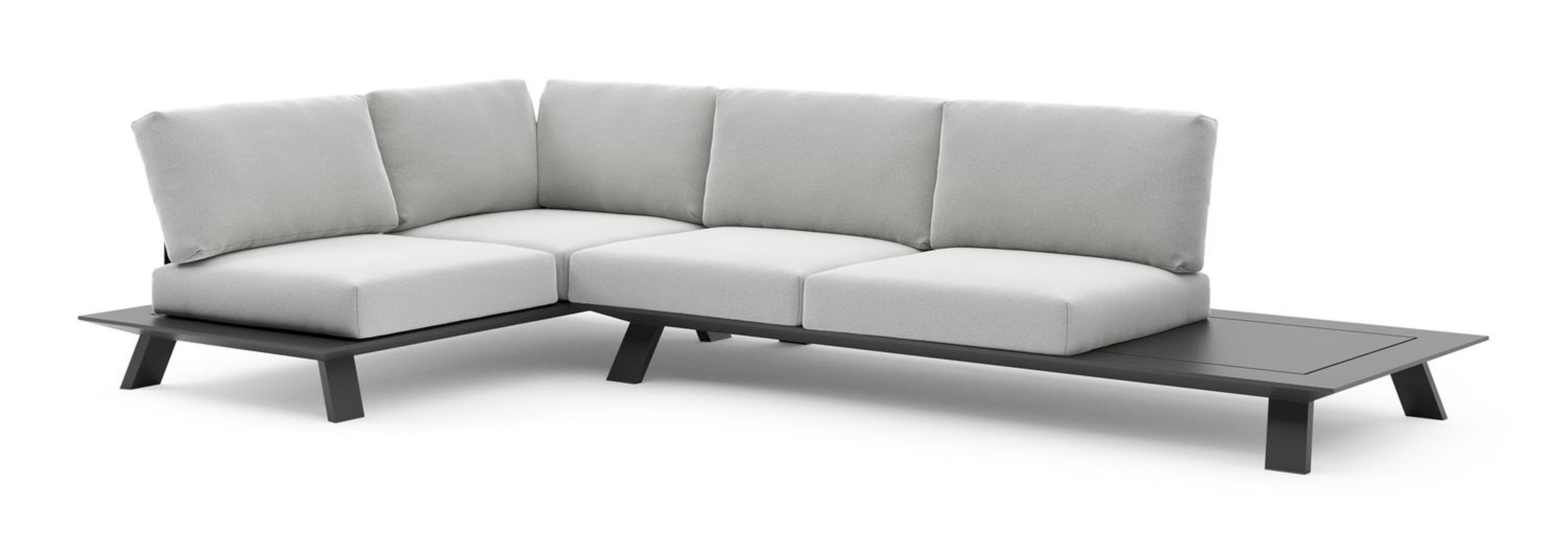 Cesano loungehoek in zwart aluminium met natte grey chine all weather Sunbrella® luxe kussen