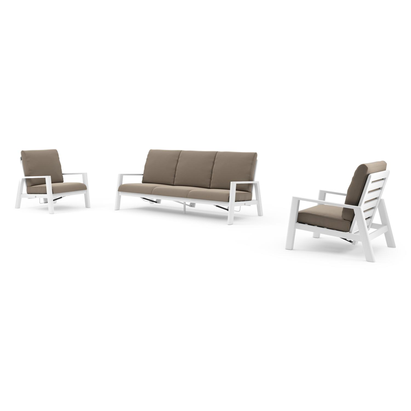Cirello loungeset in wit aluminium met natte heather grey all weather sunbrella® luxe kussen