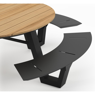 Rondino picknicktafel in zwart aluminium en teak tafelblad - Ø 236 x H 71,5 cm