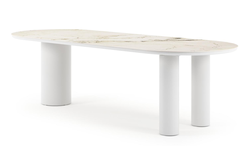Organo tuintafel ovaal in wit aluminium en volkeramiek  colorado dunes - L 260 x B 100 x H 74 cm