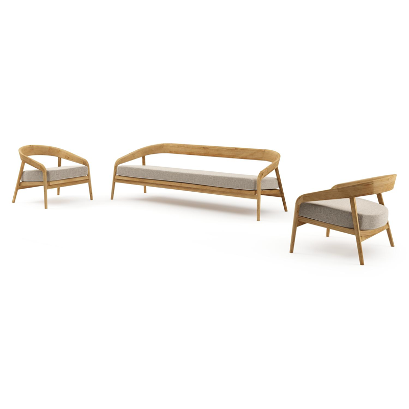 Lacrima loungeset in teak met chartres pewter all weather Sunbrella® luxe kussen