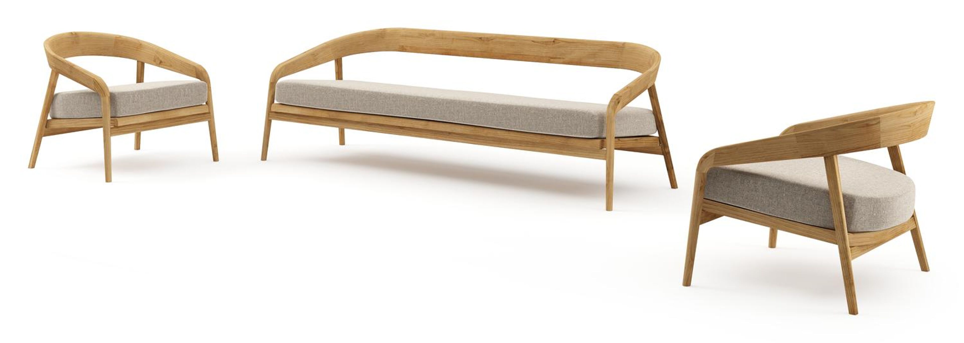 Salon de jardin Lacrima en teck et coussin en all weather Sunbrella® luxe chartres pewter