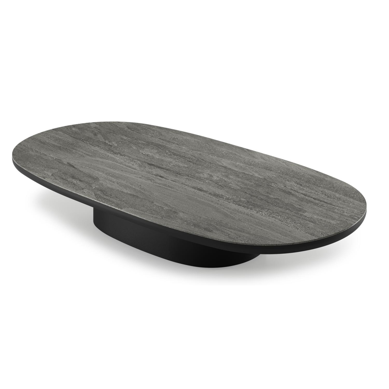 Amico loungetafel bombo in zwart aluminium en volkeramiek Aspen Grey - L 171 x B 89 x H 24 cm