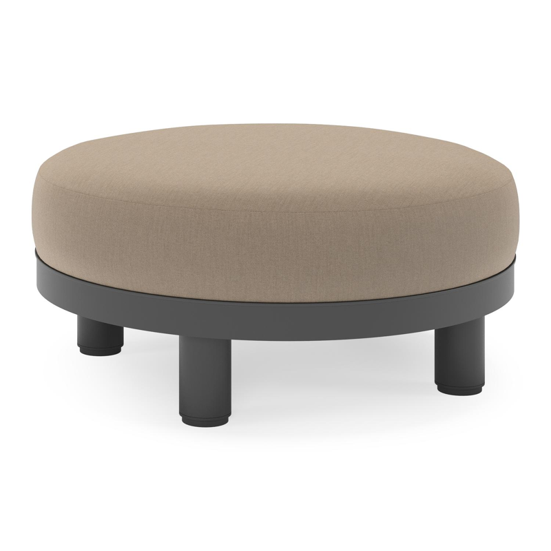 Donato lounge poef in zwart aluminium met All Weather Sunbrella® Luxe Natte Heather Grey kussen
