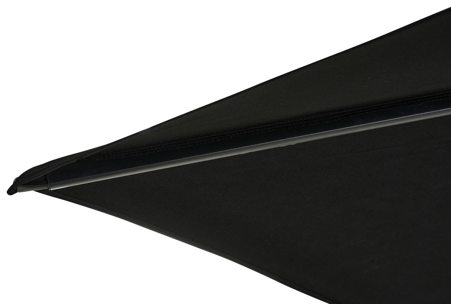 Minore zweefparasol met tiltfunctie in zwart aluminium met zwart all weather sunbrella® premium parasoldoek - L1 400 x L2 300 cm (zonder voet)