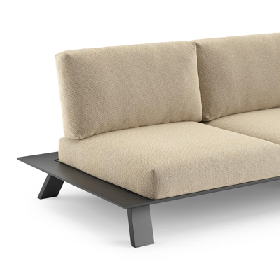 Salon de jardin d'angle Cesano en aluminium noir et coussin en all weather Cosytica althea camel