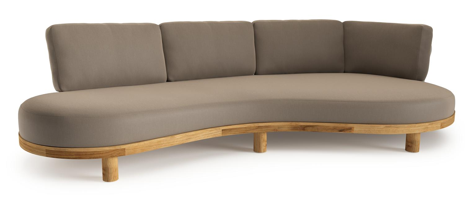 Canapé de jardin Donato en teck et coussins en all weather sunbrella® luxe natte heather grey