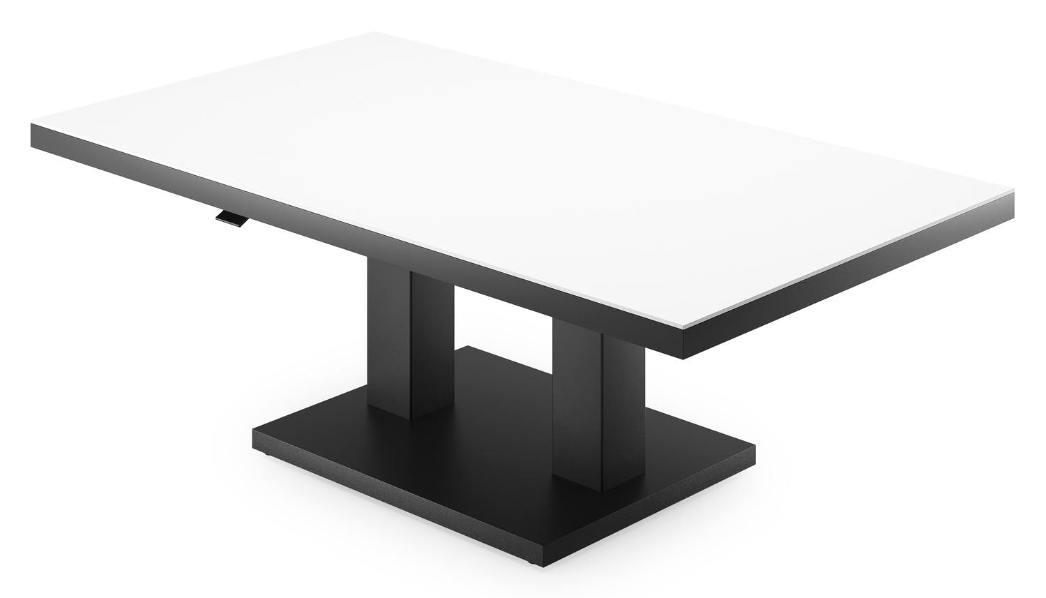 Cirello pop-up loungetafel rechthoekig in zwart aluminium en volkeramiek Arctic White - L 140 x B 80 x H 71 cm