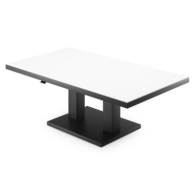 Cirello pop-up loungetafel rechthoekig in zwart aluminium en volkeramiek Arctic White - L 140 x B 80 x H 71 cm