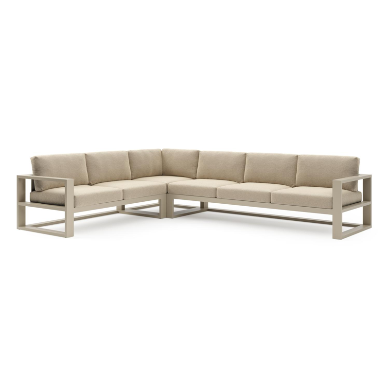 Verato loungehoek in beige aluminium met althea camel all weather cosytica kussen