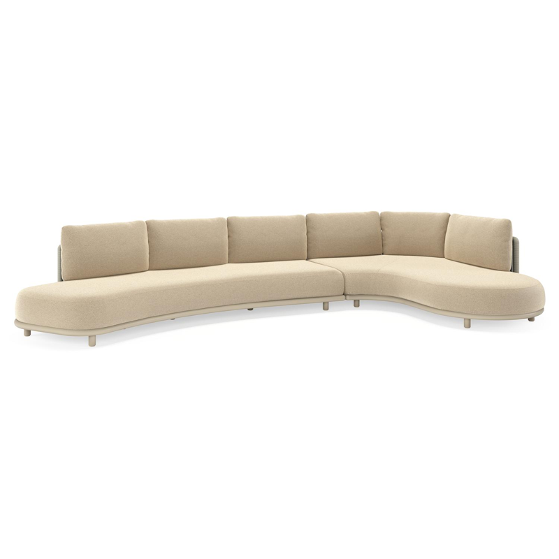Lomano loungehoek in beige aluminium en beige verticaal geweven luxe vlakke rope met Althea Camel all weather cosytica