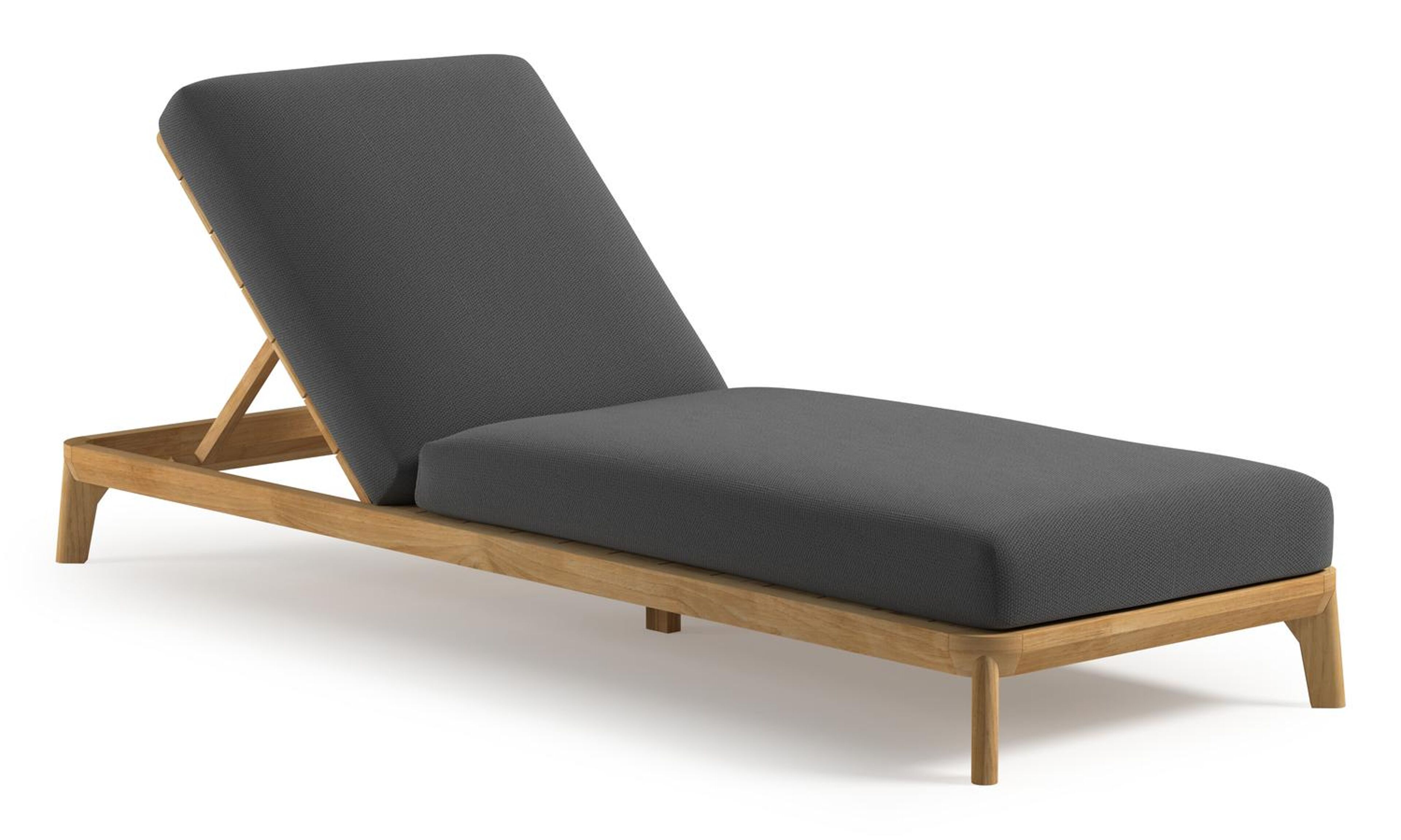 Orso verstelbaar ligbed in teak met lopi shadow all weather Sunbrella® luxe kussen