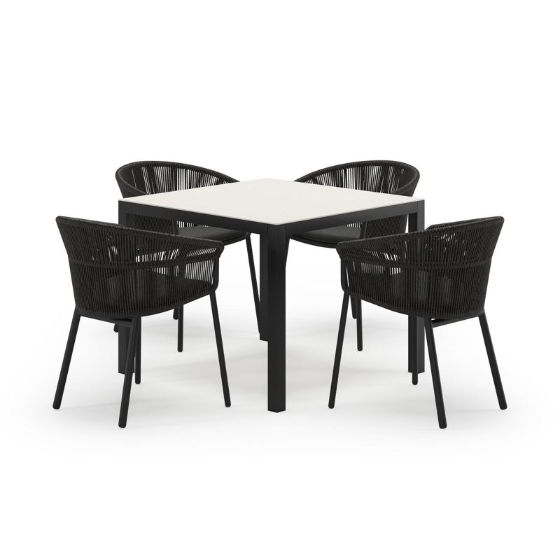 Feltro ensemble de jardin carré en aluminium noir en sintered stone crema minerale avec 4 chaises de jardin Matera