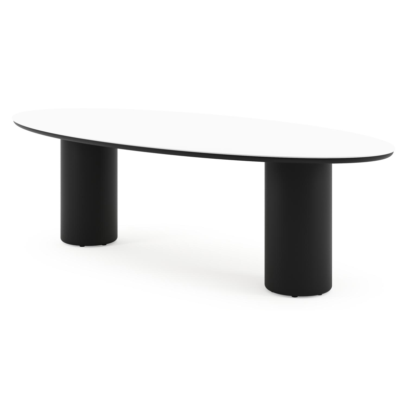 Amico tuintafel ovaal in zwart aluminium en volkeramiek Arctic White - L 260 x B 125 x H 73.5 cm