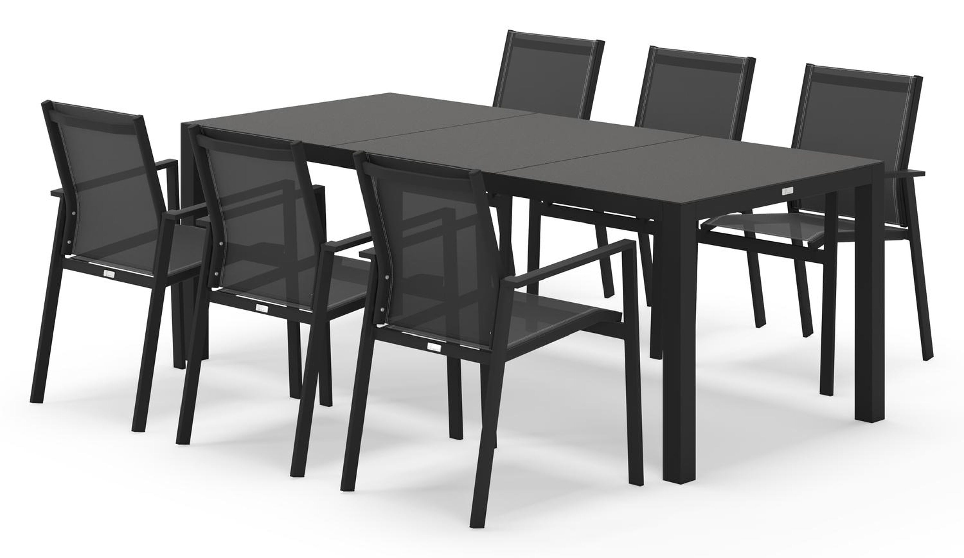 Toma ensemble de jardin rectangulaire en aluminium noir et sintered stone noir avec 6 Bahia chaises de jardin