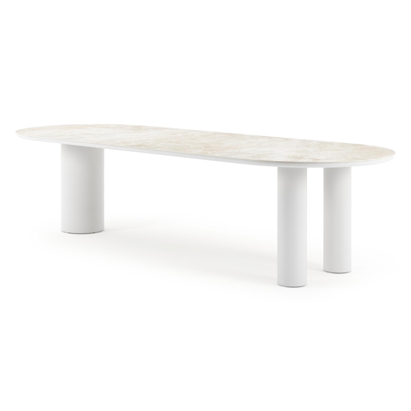 Table de jardin organo ovale en aluminium blanc et céramique pleine Rapolano Lg. 300 x Lrg. 110 cm