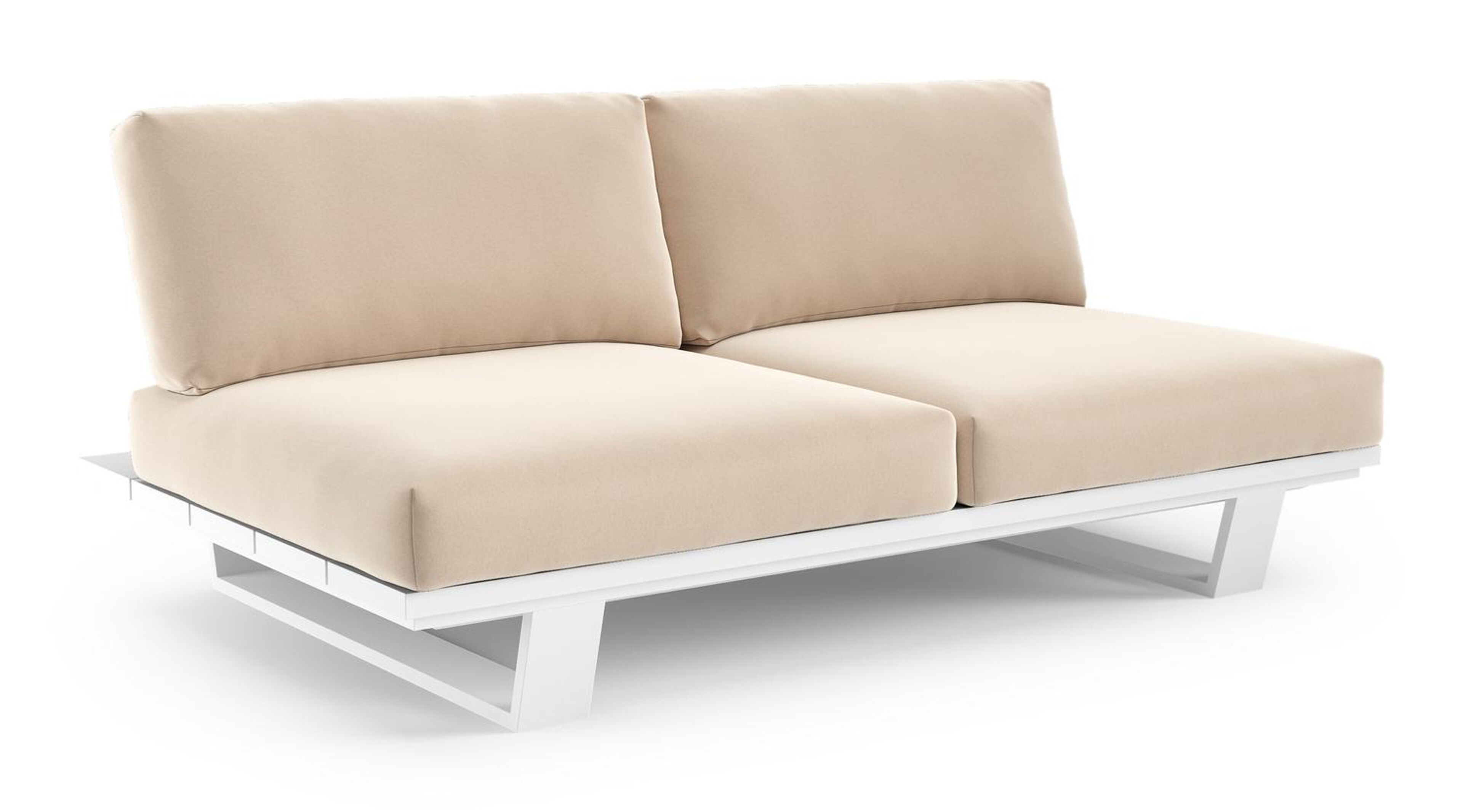 Pagino loungebank in wit aluminium met natte linen chalk all weather sunbrella® luxe kussen