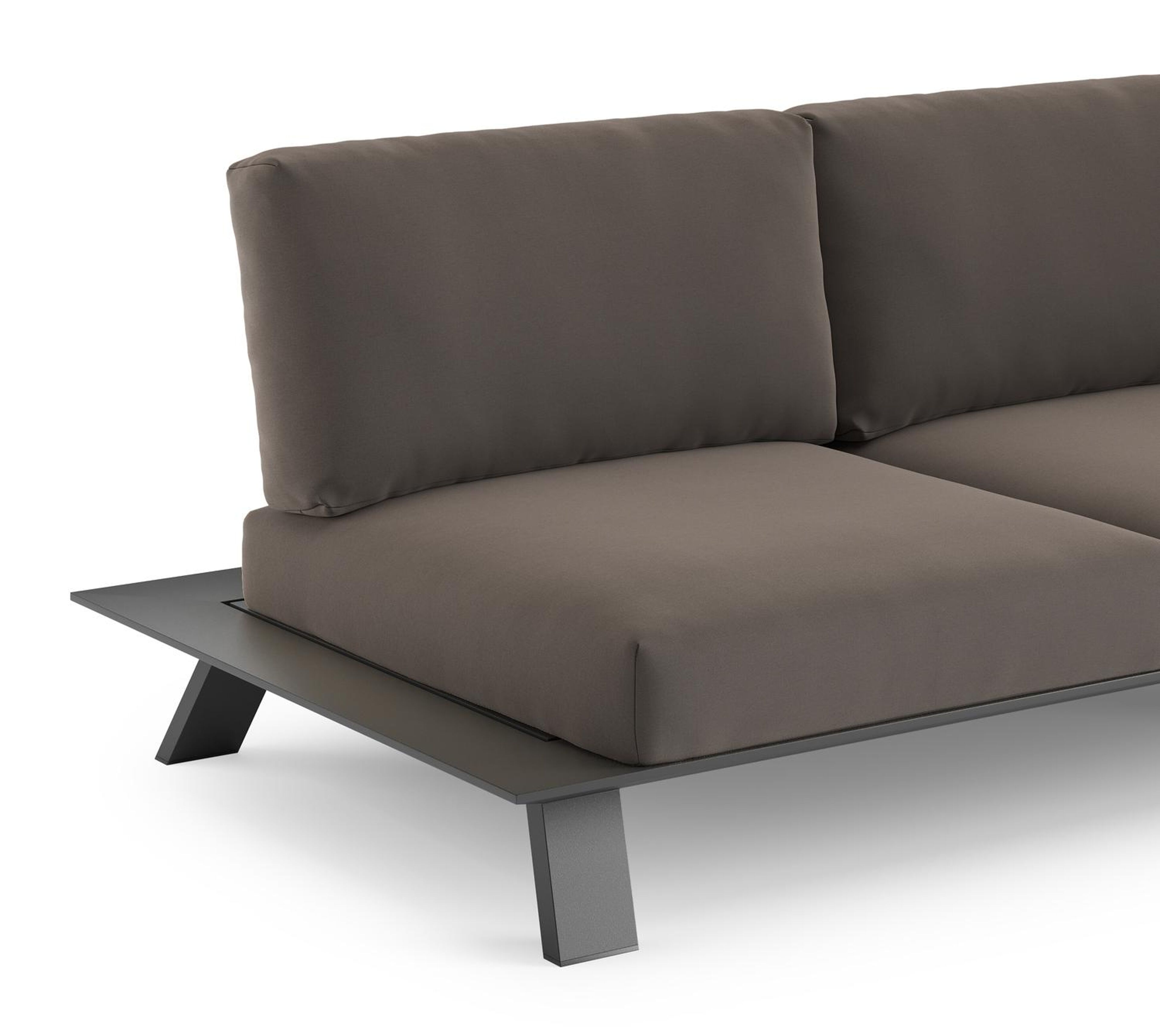 Canapé de jardin Cesano en aluminium noir et coussin en all weather Sunbrella® luxe natte nature grey