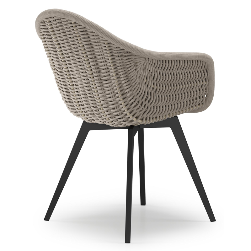 Pagino tuinstoel in zwart aluminium en beige verticaal geweven ronde rope met zitkussen in All Weather Cosytica Bora Desert