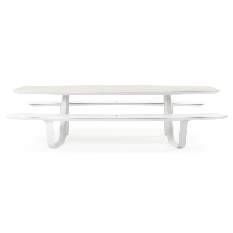 Table de pique-nique Forno forme de bateau en aluminium blanc et céramique pleine - Lg.ong. 280 x - Lg. 280 x Lrg. 192 x Haut. 72 cm