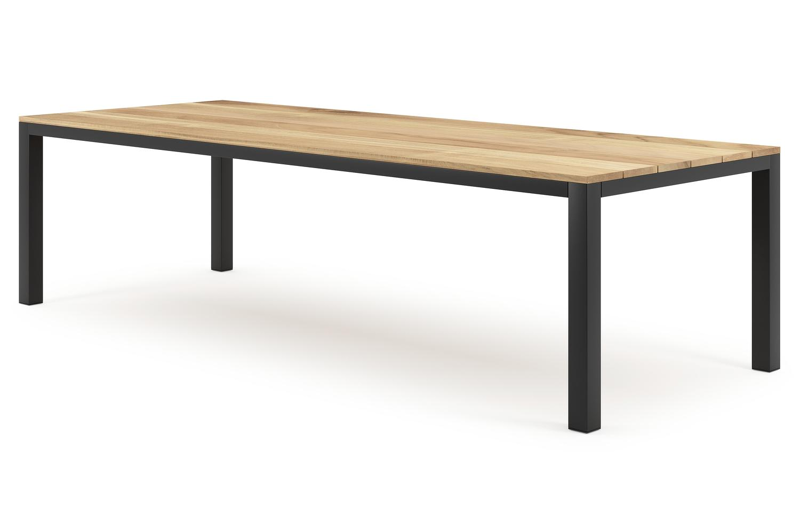 Table de jardin Capri en aluminium noir et teck - Lg 280 x Larg. 110 x H 75,5 cm