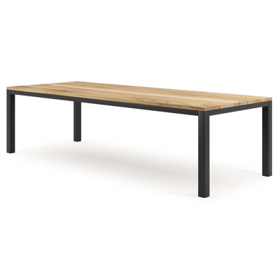 Table de jardin Como en aluminium noir et teck - Lg 280 x Larg. 110 x H 75 cm
