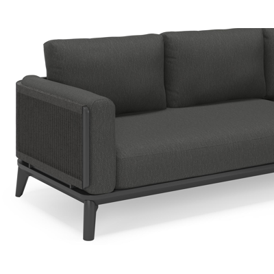 Mosa loungehoek in zwart aluminium en zwart gedraaide ronde wicker met sky black weather+ softtouch kussens