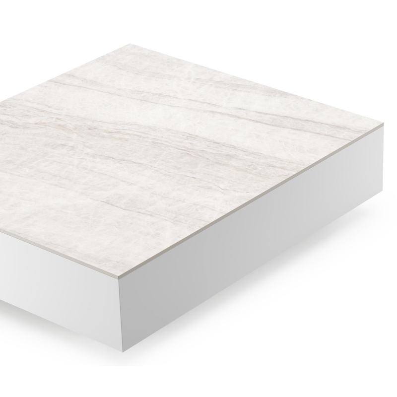 Table de basse Como rectangulaire en noir aluminium et céramique pleine Taj Mahal - Lg. 70 x Lrg. 80 x Haut. 20 cm