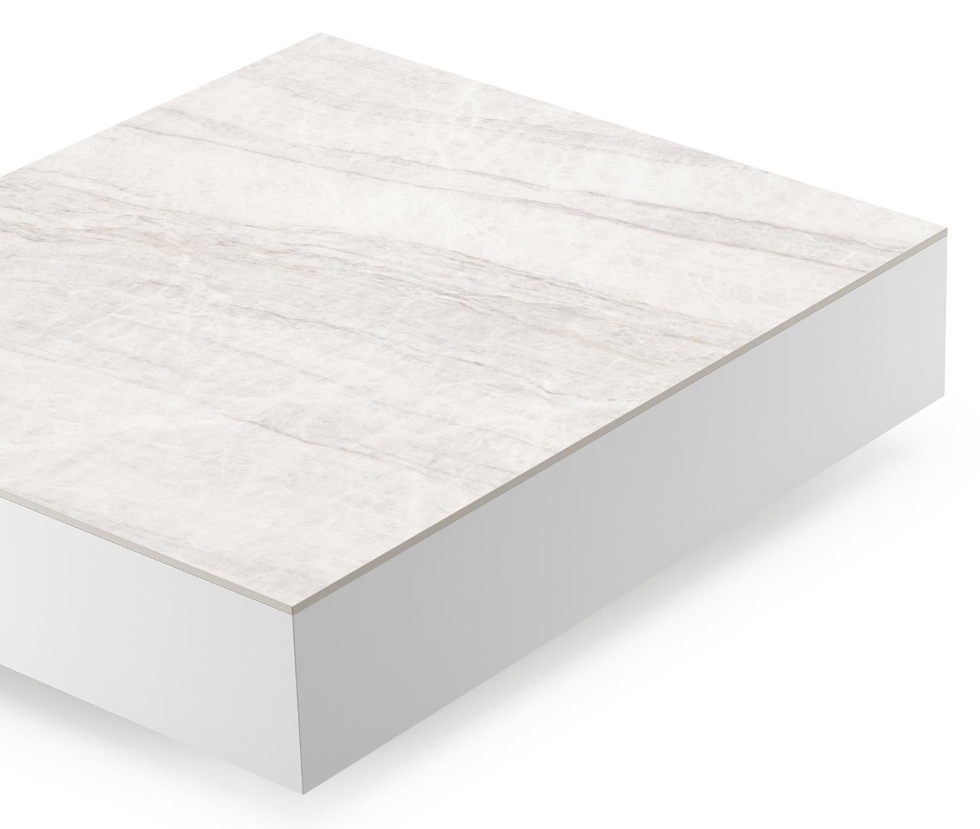 Table de basse Como rectangulaire en noir aluminium et céramique pleine Taj Mahal - Lg. 70 x Lrg. 80 x Haut. 20 cm