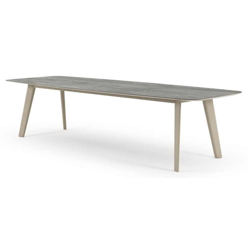 Lacrima tuintafel bootvorm in beige aluminium en volkeramiek Aspen Grey - L 315 x B 115 x H 73 cm