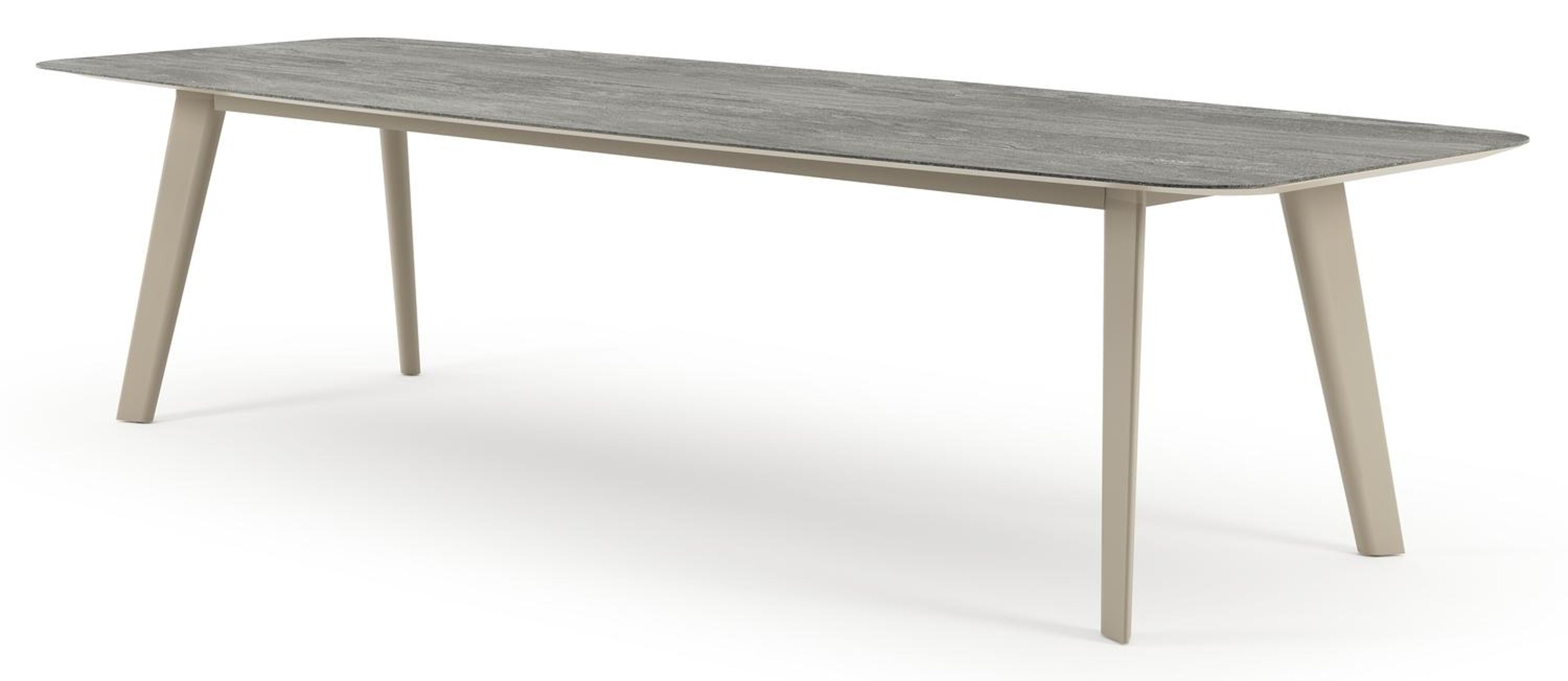 Lacrima tuintafel bootvorm in beige aluminium en volkeramiek Aspen Grey - L 315 x B 115 x H 73 cm