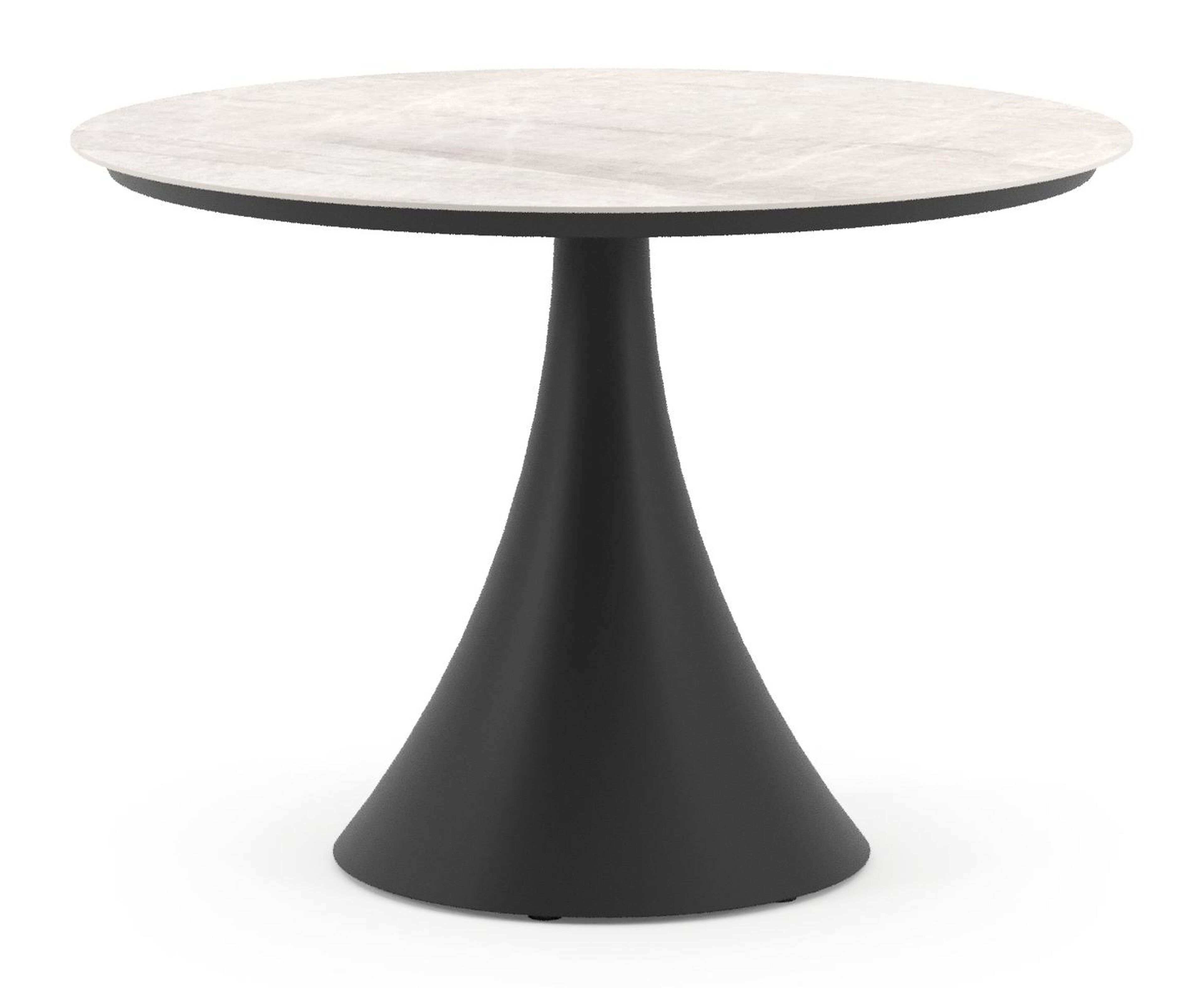 Fano tuintafel rond in zwart aluminium en volkeramiek Travertino Bianco - Dia. 110 x - Dia. 110 x H 75 cm