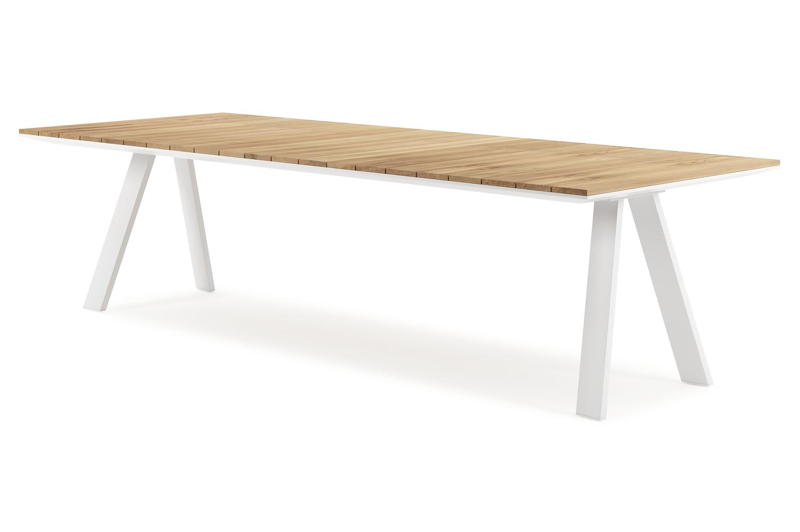 Cesano tuintafel rechthoekig in wit aluminium en teak - L 280 x B 110 x H 75 cm