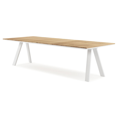 Cesano tuintafel rechthoekig in wit aluminium en teak - L 280 x B 110 x H 75 cm