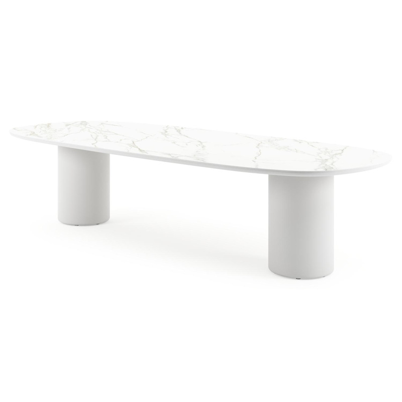 Amico tuintafel bombo in wit aluminium en volkeramiek Calacatta - L 320 x B 130 x H 74 cm