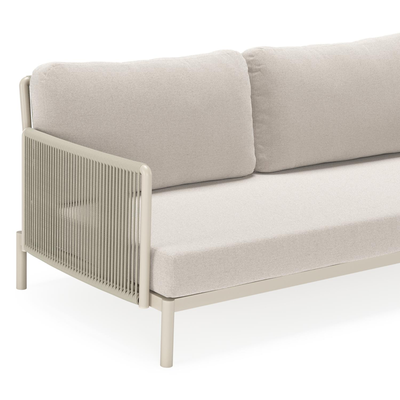 Amarante loungeset in beige aluminium en beige verticaal geweven ronde rope met beige Weather+ Softtouch kussen
