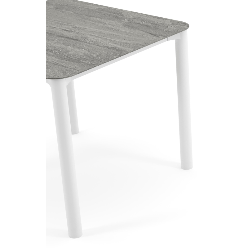 Orso tuintafel rechthoekig afgerond in wit aluminium en volkeramiek Aspen Grey - L 90 x B 90 x H 74.5 cm