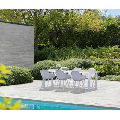 Varese tuinset in wit aluminium en grijs volkeramiek tafelblad met 6 Puglia tuinstoelen