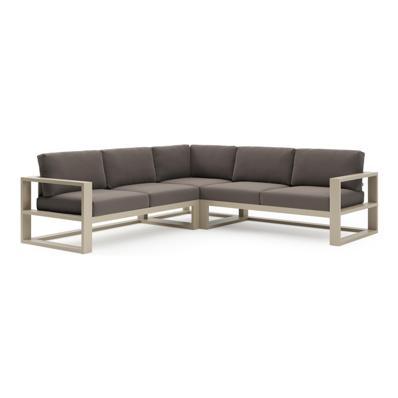 Salon de jardin d'angle Verato en aluminium beige et coussins en all weather sunbrella® luxe natte nature grey