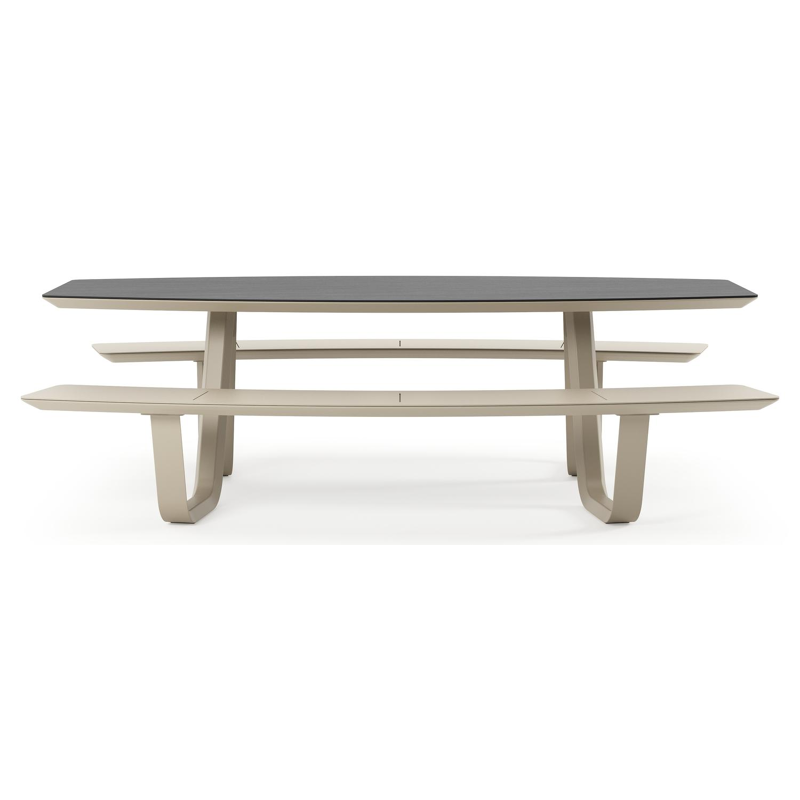 Forno picknicktafel bootvorm in beige aluminium en volkeramiek Basalt Black - L 240 x B 181 x H 72 cm