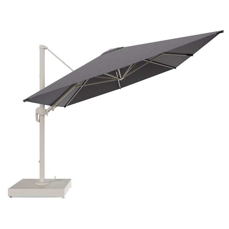 Rufina zweefparasol met tiltfunctie in beige aluminium en Firenze Tunder All Weather Solica parasoldoek - L1 400 x L2 300 cm met parasolvoet Minore 260 kg met wielen