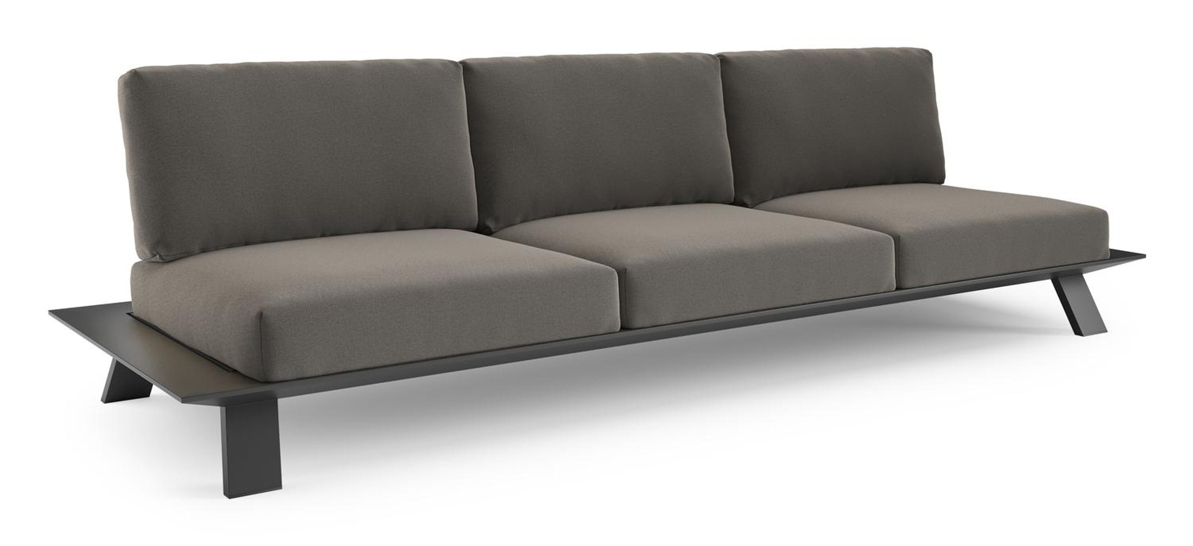 Cesano loungebank in zwart aluminium met natte dark taupe all weather Sunbrella® luxe kussen