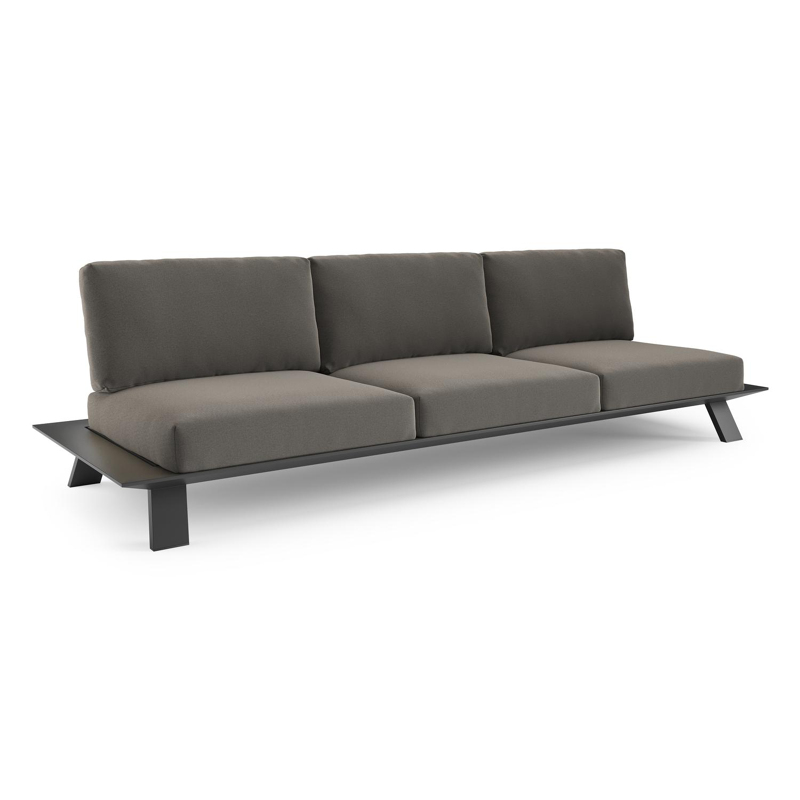 Cesano loungebank in zwart aluminium met natte dark taupe all weather Sunbrella® luxe kussen