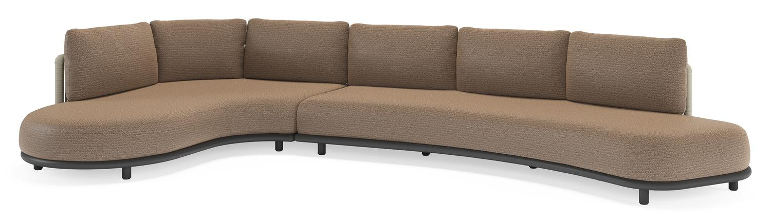 Salon de jardin d'angle Lomano en aluminium noir et corde luxe plate tissée verticalement beige et coussins en all weather solica Firenze Bamboe