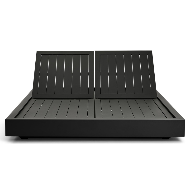 Como verstelbaar dubbel ligbed in zwart aluminium met natte grey chine all weather sunbrella® luxe kussens