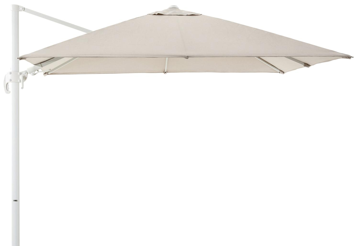 Avola zweefparasol met tiltfunctie in wit aluminium met natte graumel chalk all weather sunbrella® premium parasoldoek - L1 300 x L2 300 cm (zonder voet)