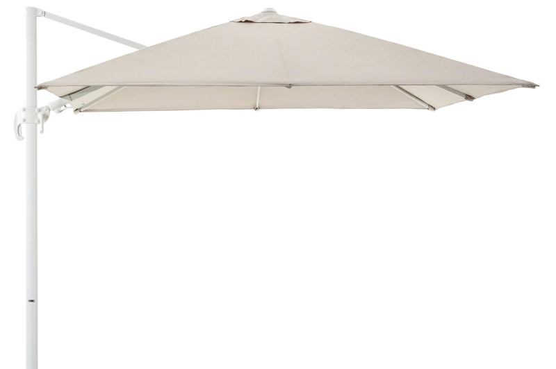 Avola zweefparasol met tiltfunctie in wit aluminium met natte graumel chalk all weather sunbrella® premium parasoldoek - L1 300 x L2 300 cm (zonder voet)