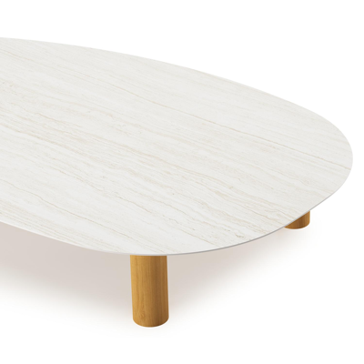 Donato-Organo loungetafel organisch in teak teak en volkeramiek Calista - L 151 x B 90 x H 25 cm