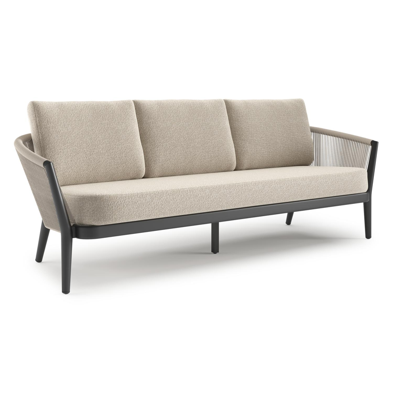 Orso loungebank in zwart aluminium en beige verticaal geweven ronde rope met Marbella Ecru all weather cosytica kussen